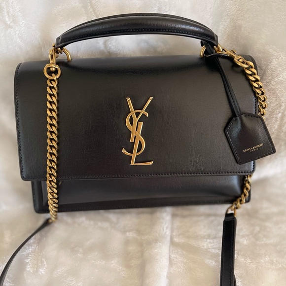 Saint Laurent YSL Medium Sunset Top Handle Black and Gold Handbag/Crossbody. - Picture 14 of 15